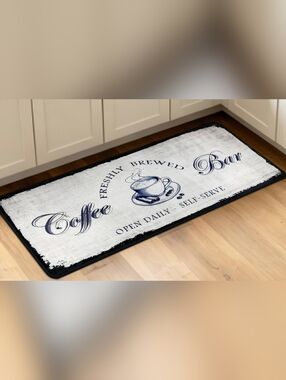Coffee Bar Kitchen Runner Rug | 20x48 Plush Anti-Fatigue Rug | Non-Slip Backing
